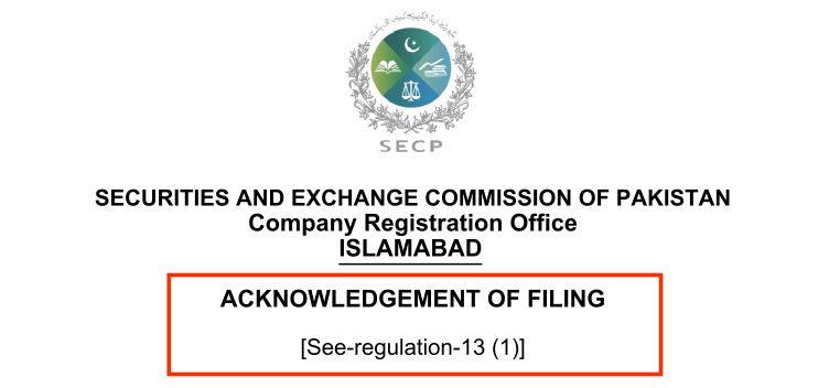 You will receive this from SECP.